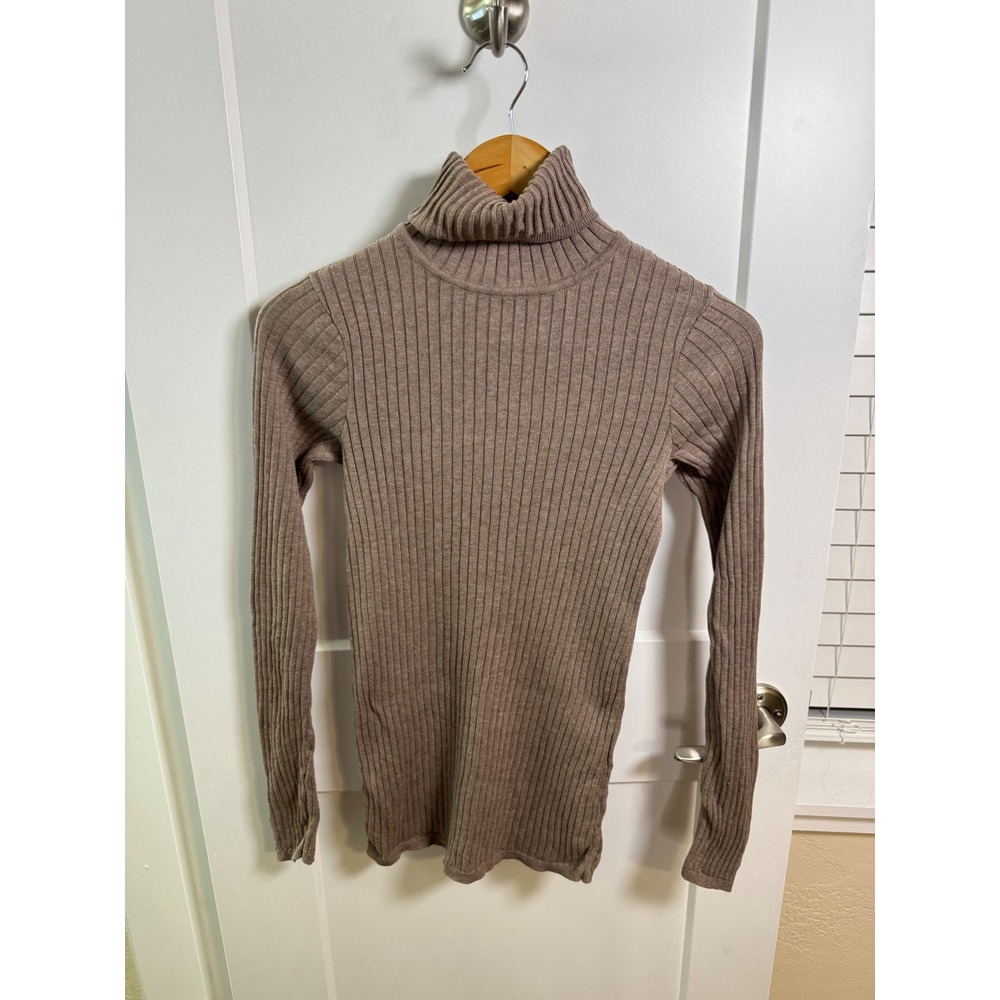 Peruvian Connection Taupe Brown Ribbed 100% Pima Cotton Turtleneck Sweater Small